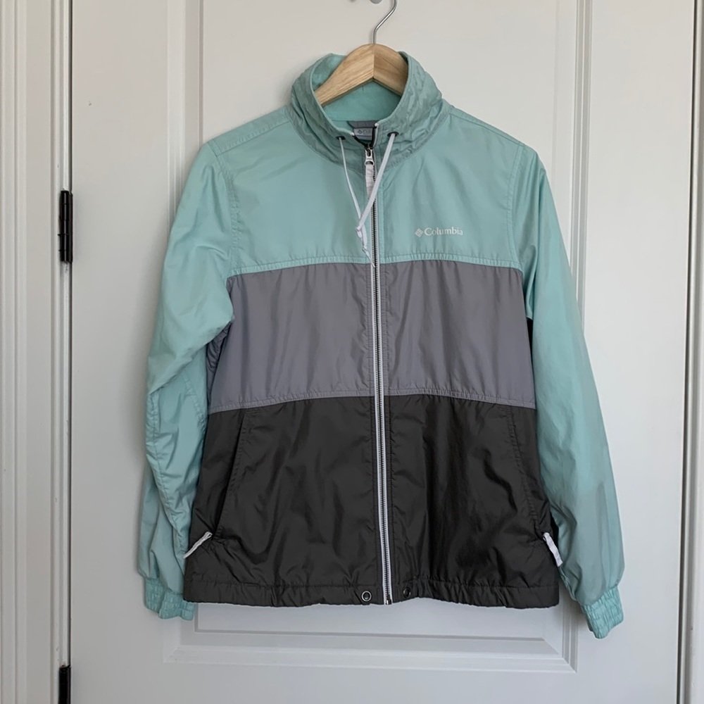 Columbia Lightweight Colorblock Windbreaker Jacket in Mint, Gray, Charcoal